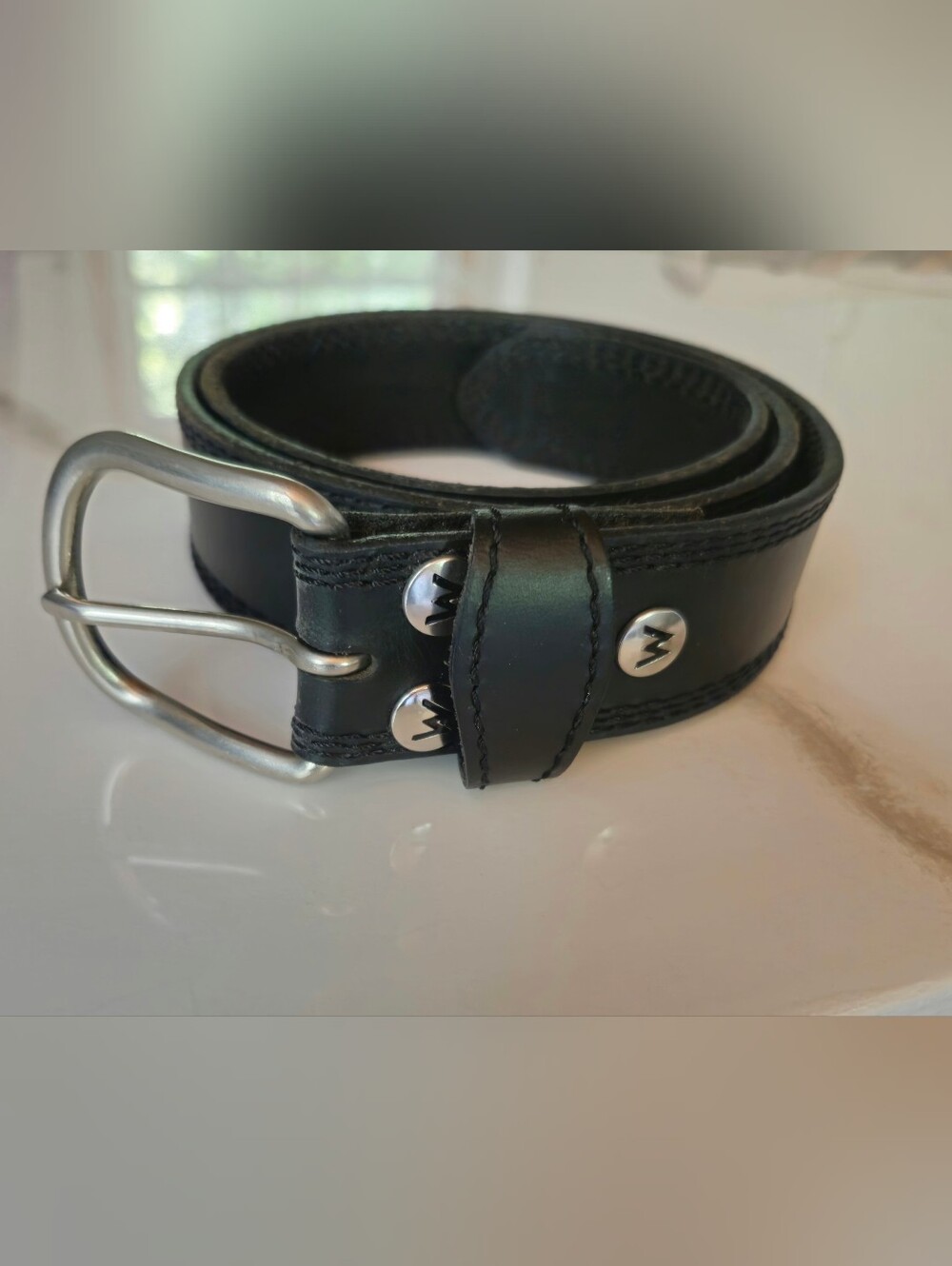 Mens Black Full Grain Leather Belt Size 36 USA Buckle Western Work Casual